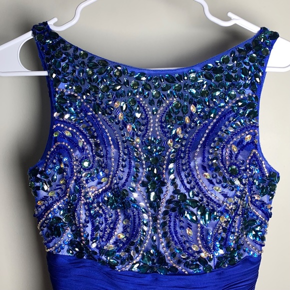 Norma Reed Royal Blue Rhinestone Satin Mesh Mini Fit & Flare Dress Size XS -GUC - Picture 3 of 16